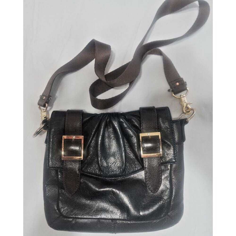 Kate Landry Brown Leather Handbag Black Gold Brown School Bag Strap Crossbody Sm